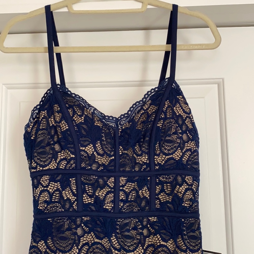 Navy Lace Dress with Nude Underlay